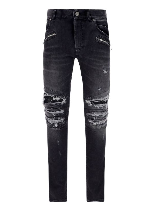 Distress Rib Slim Denim