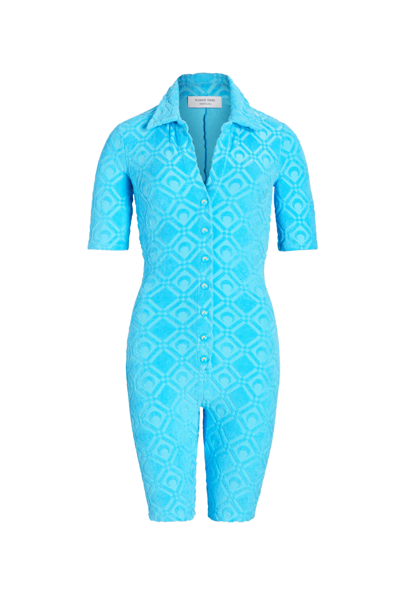 SPONGE-JACQUARD JUMPSUIT - Blue 