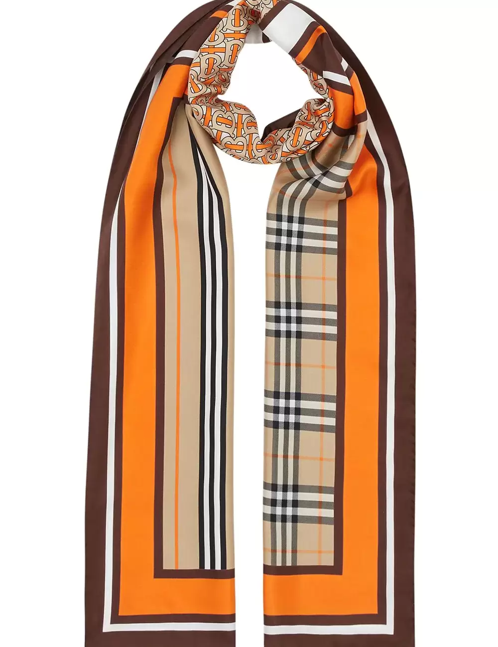 monogram Icon stripe and check print silk scarf