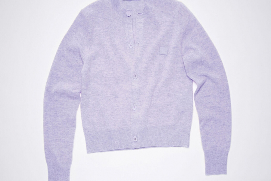 WOOL CREW NECK CARDIGAN Purple melange