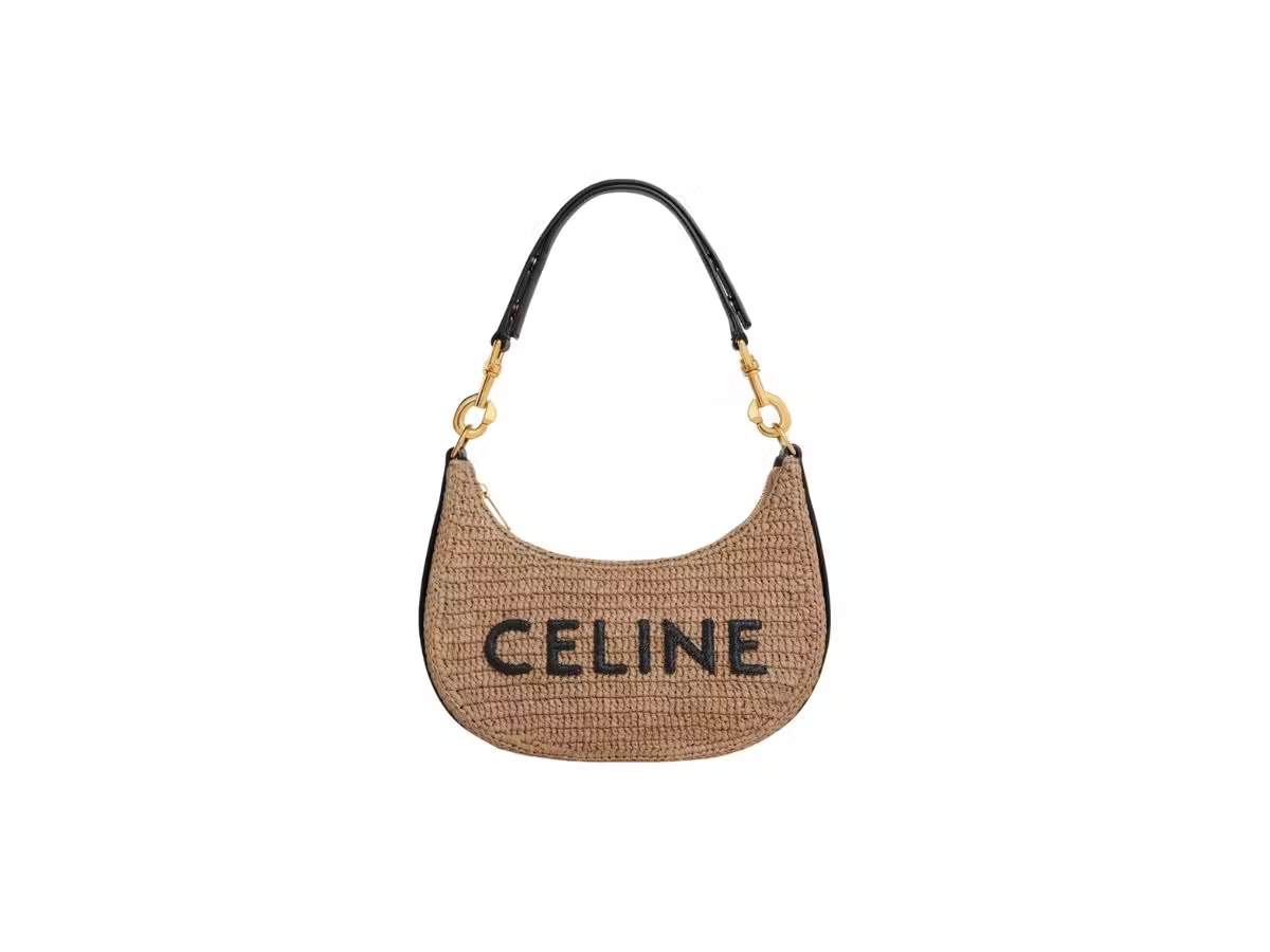 Celine Medium Ava Strap Bag In Textile With Celine All-Over And Calfskin Natural Black