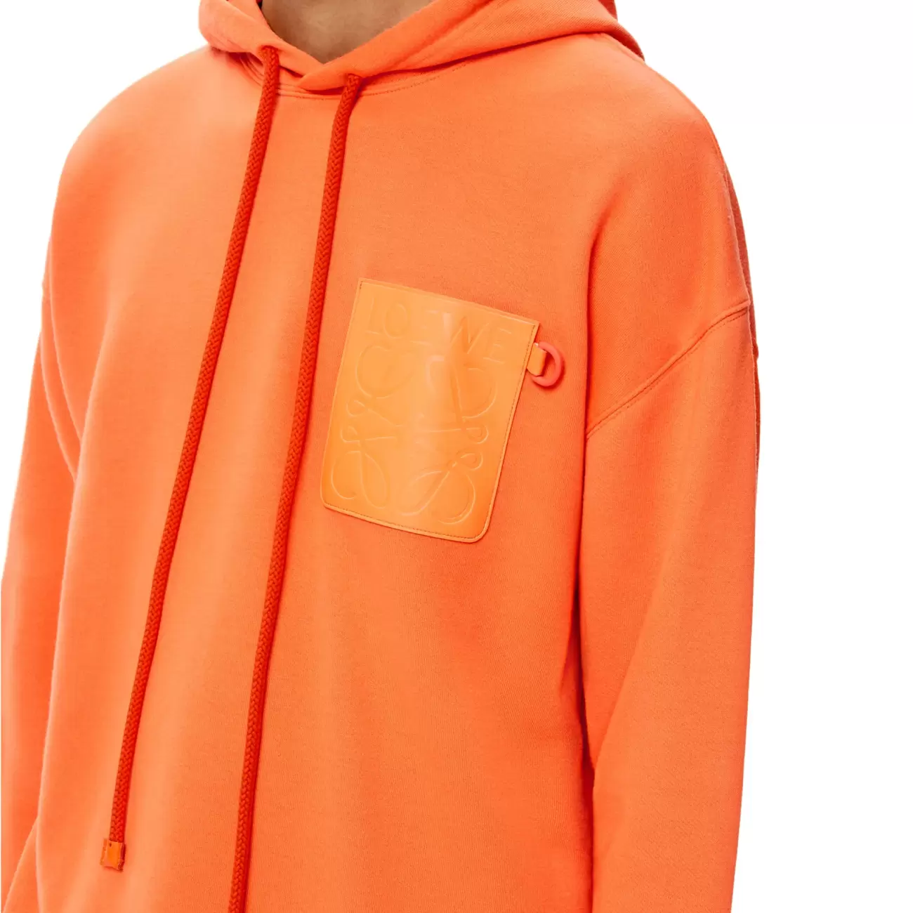 Logo Anagram Leather Patch Hoodie in Fluo Orange