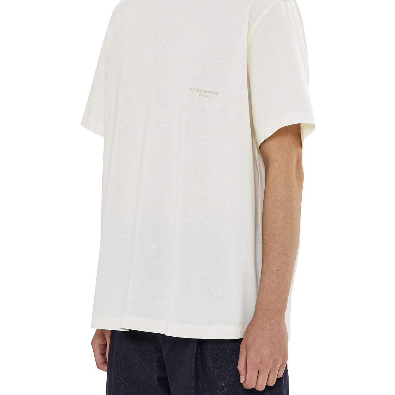 Ivory Cotton and Leather Patch T-shirt