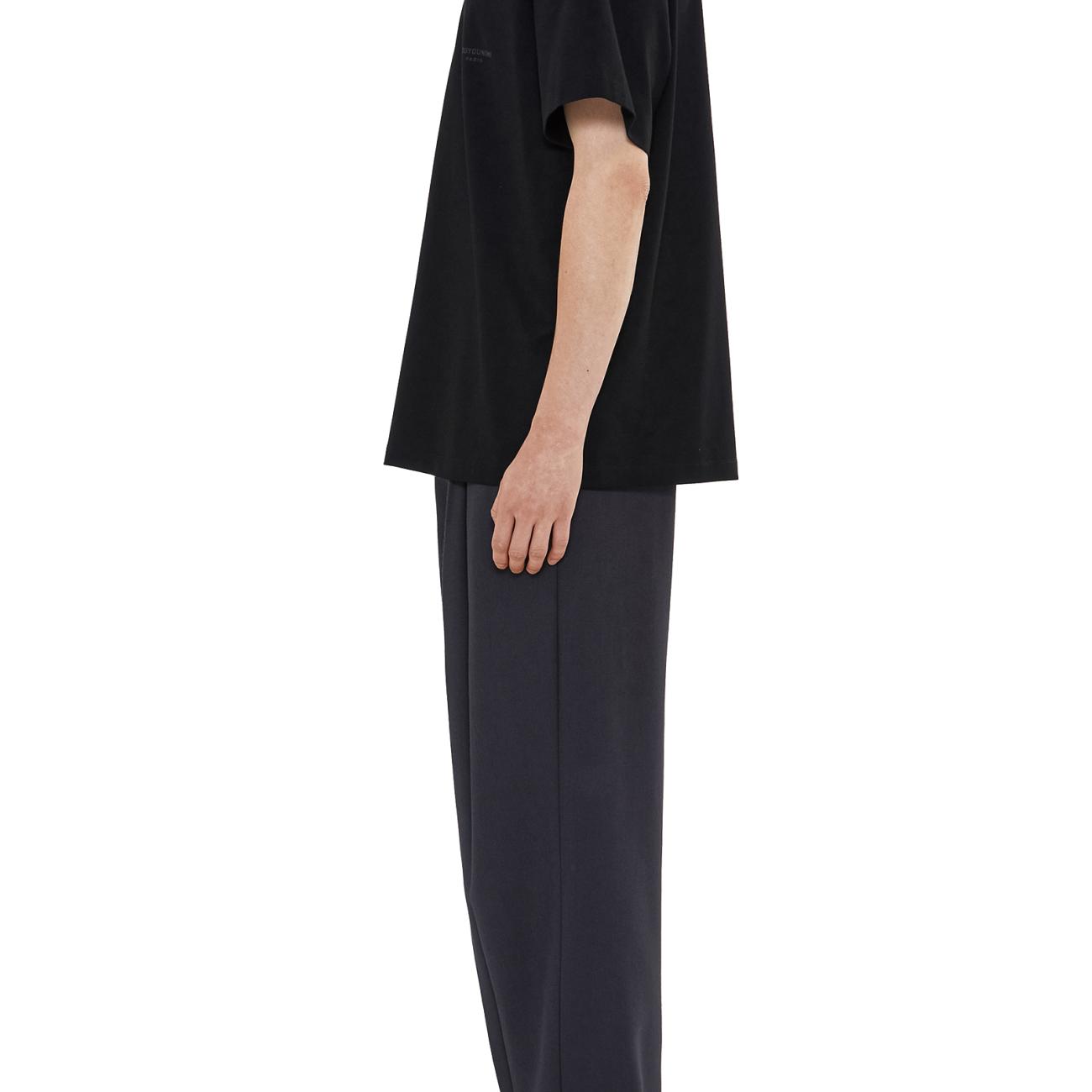 BLACK COTTON AND LEATHER PATCH T-SHIRT