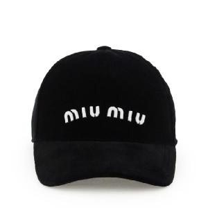 Miu Miu Velvet Baseball Cap Black White