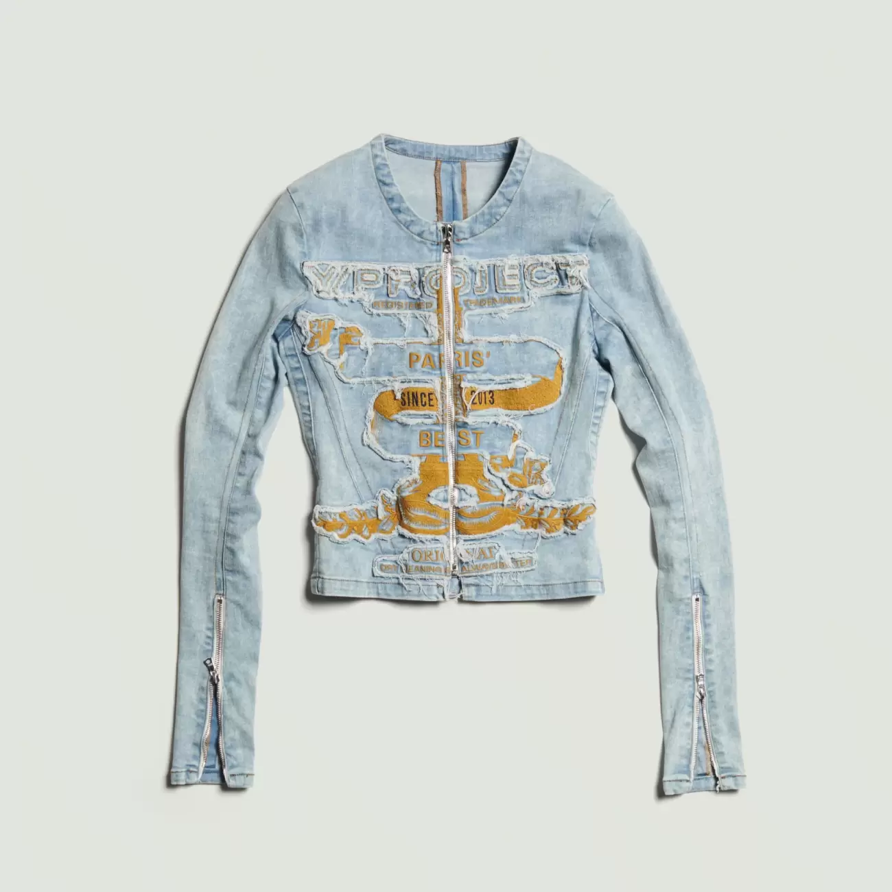 Fitted Paris' Best Zip Denim Jacket Ice Blue