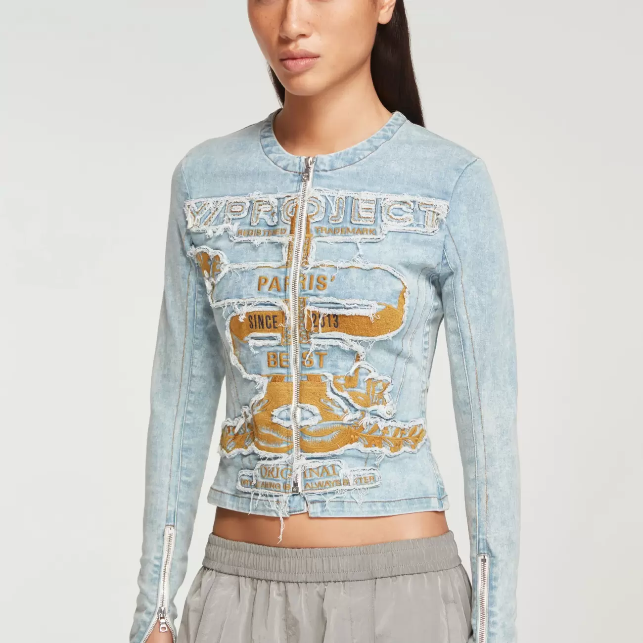 Fitted Paris' Best Zip Denim Jacket Ice Blue