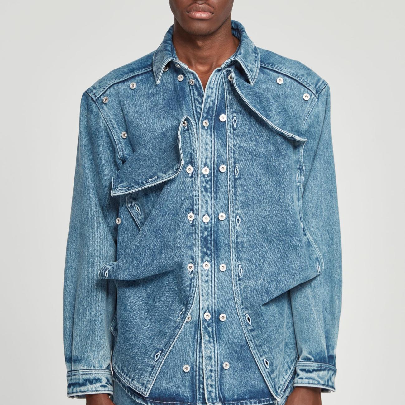 Classic Button Panel Denim Shirt Navy