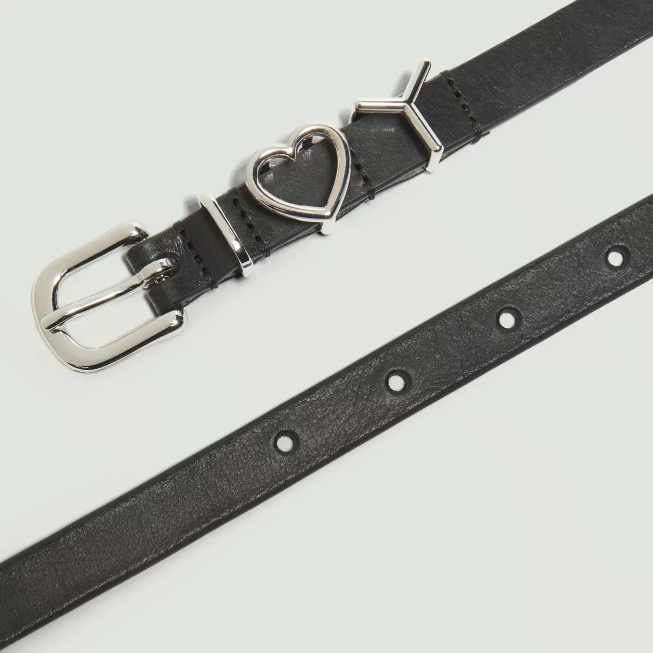 Skinny Y Heart Belt -  Black/Silver