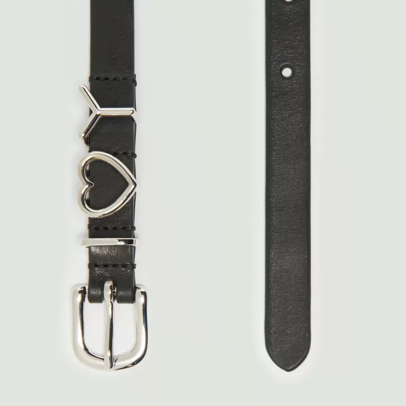 Skinny Y Heart Belt -  Black/Silver