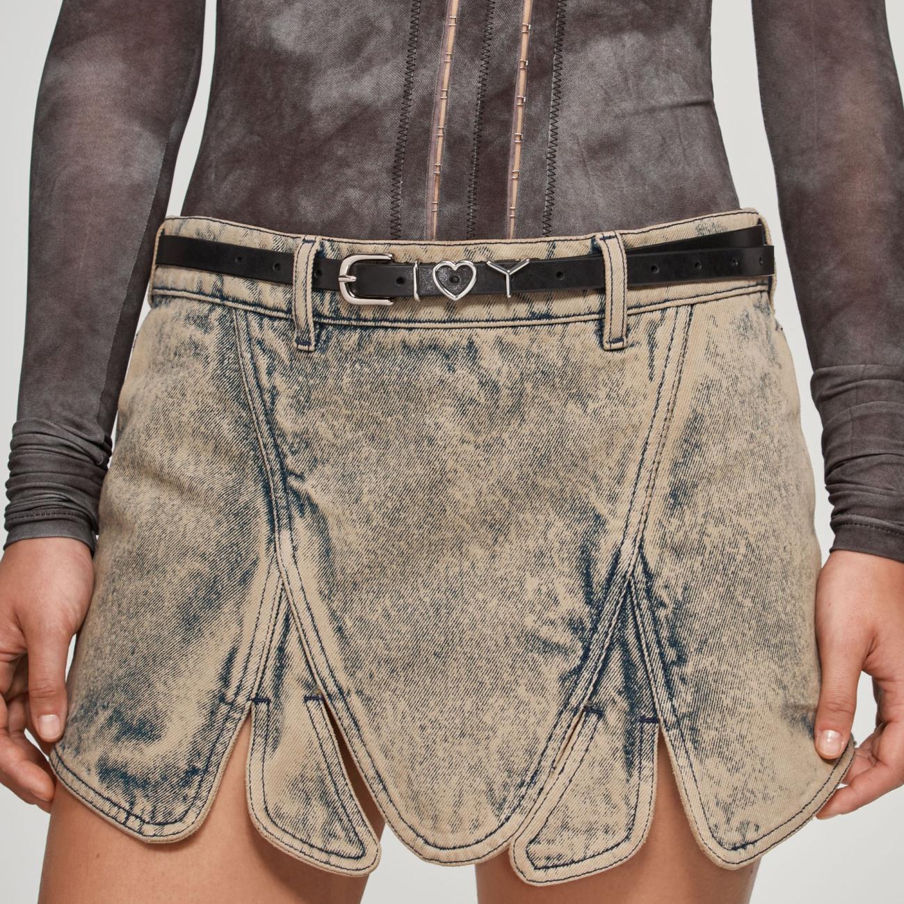 Skinny Y Heart Belt -  Black/Silver