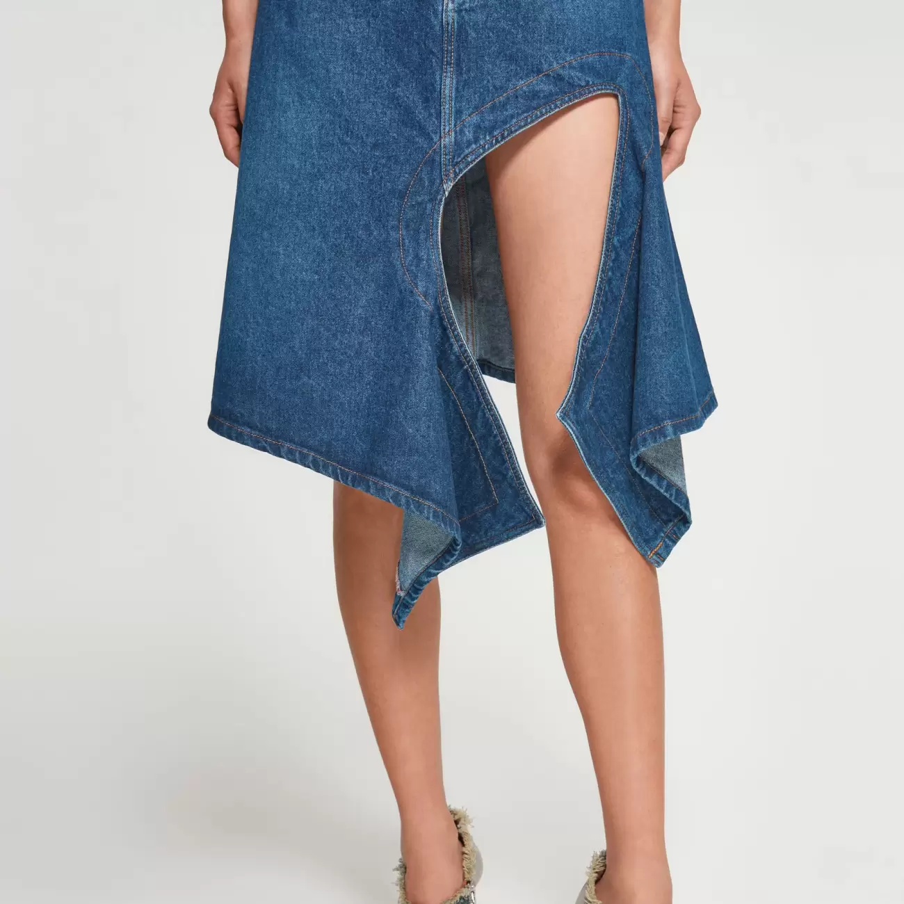 Cut Out Denim Mini Skirt Navy