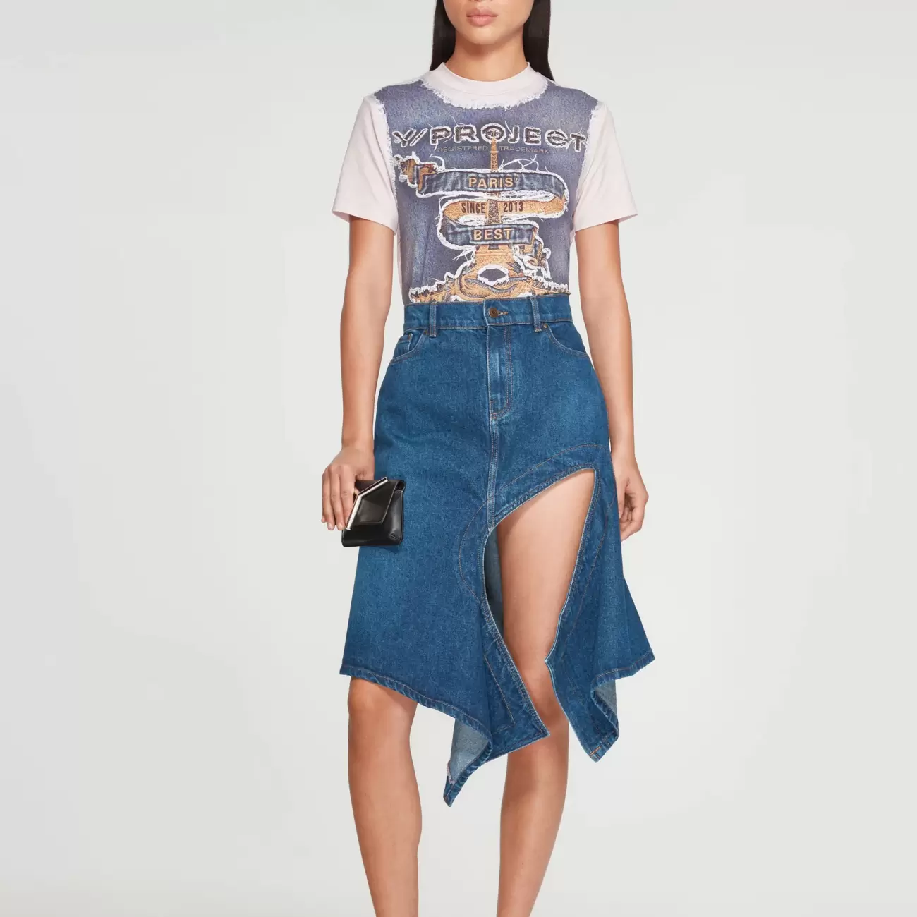 Cut Out Denim Mini Skirt Navy