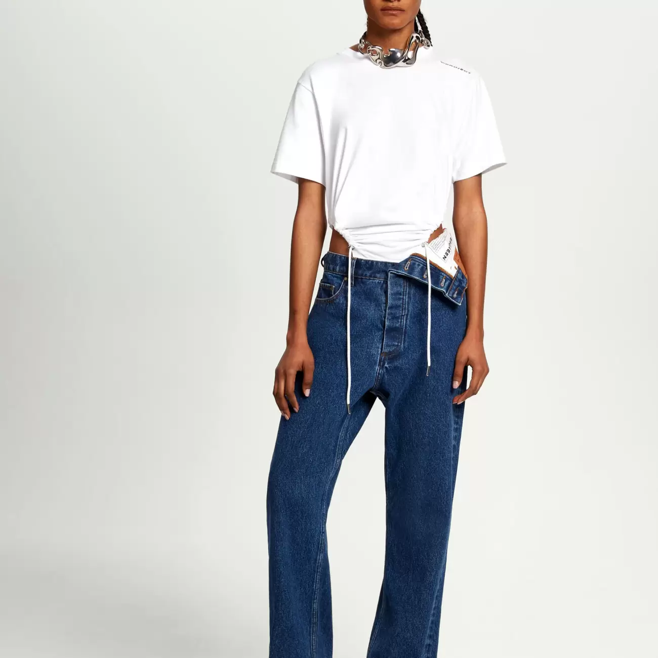 Classic Asymmetric Waist Jeans Navy Female