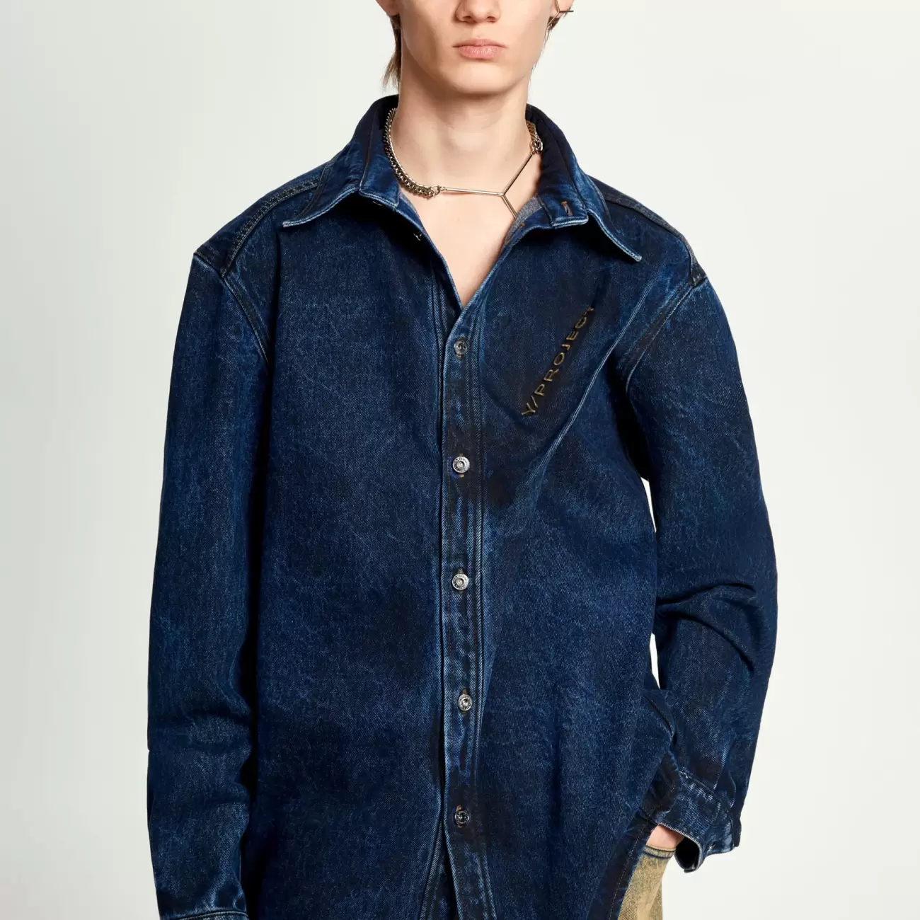 Pinched Logo Denim Shirt Male