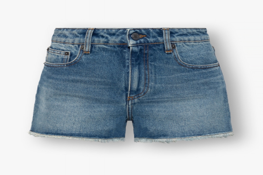 AMI ALEXANDRE MATTIUSSI BLUE HIGH-WAISTED DENIM SHORTS