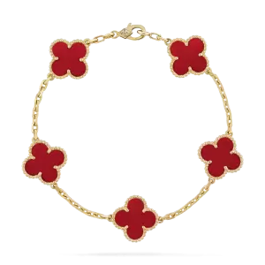 Vintage Alhambra bracelet, 5 motifs carnelian