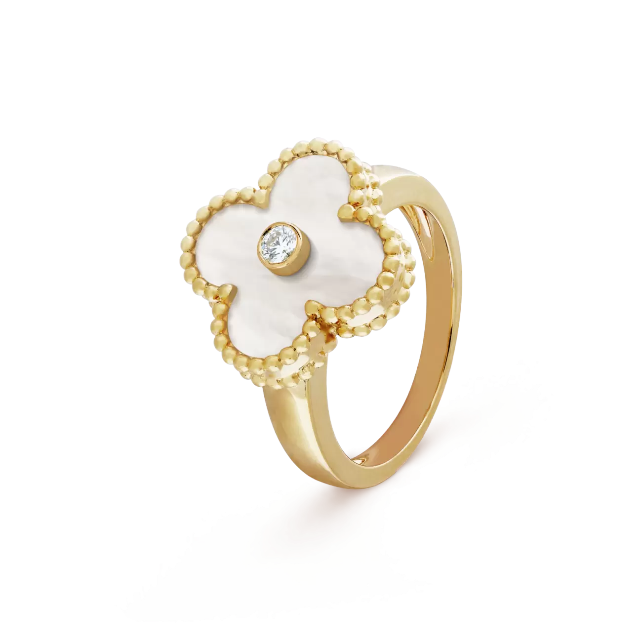 vintage alhambra ring yellow gold, diamonds, mother-of-pearl