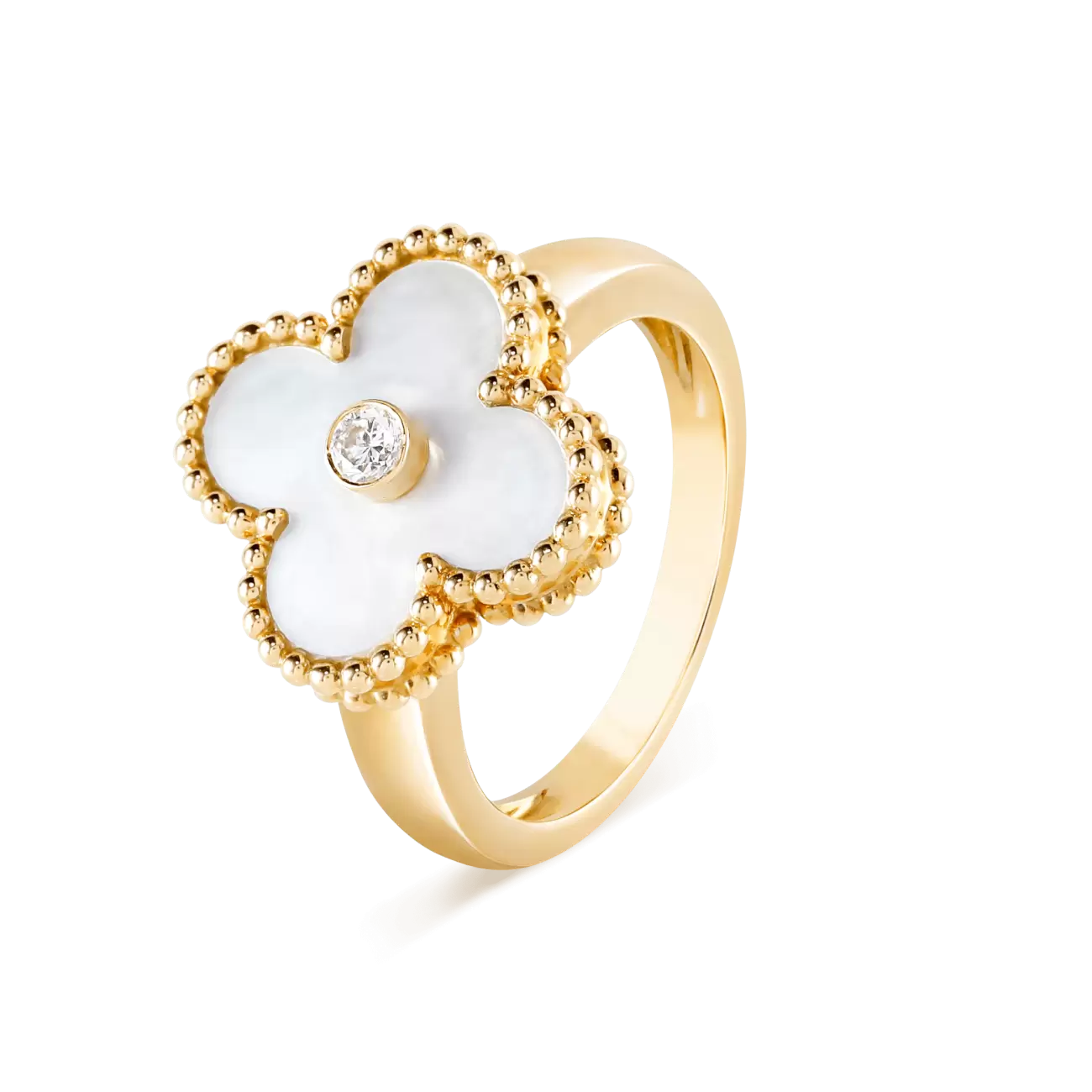vintage alhambra ring yellow gold, diamonds, mother-of-pearl