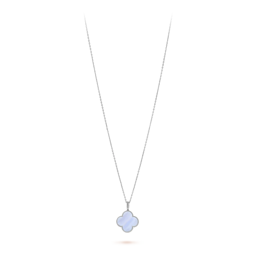 Magic Alhambra long necklace, 1 motif 18K white gold and chalcedony