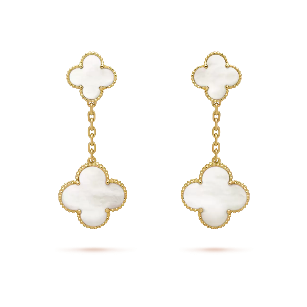 Magic Alhambra earrings, 2 motifs yellow gold, mother-of-pearl