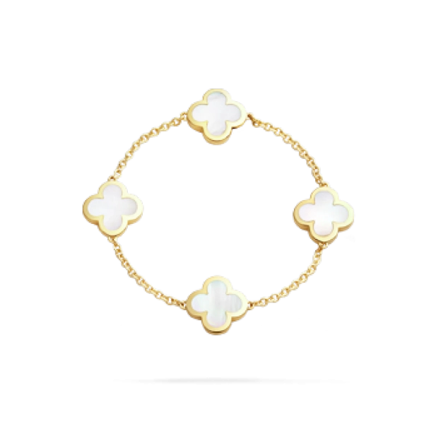 Pure Alhambra bracelet, 4 motifs yellow gold, white