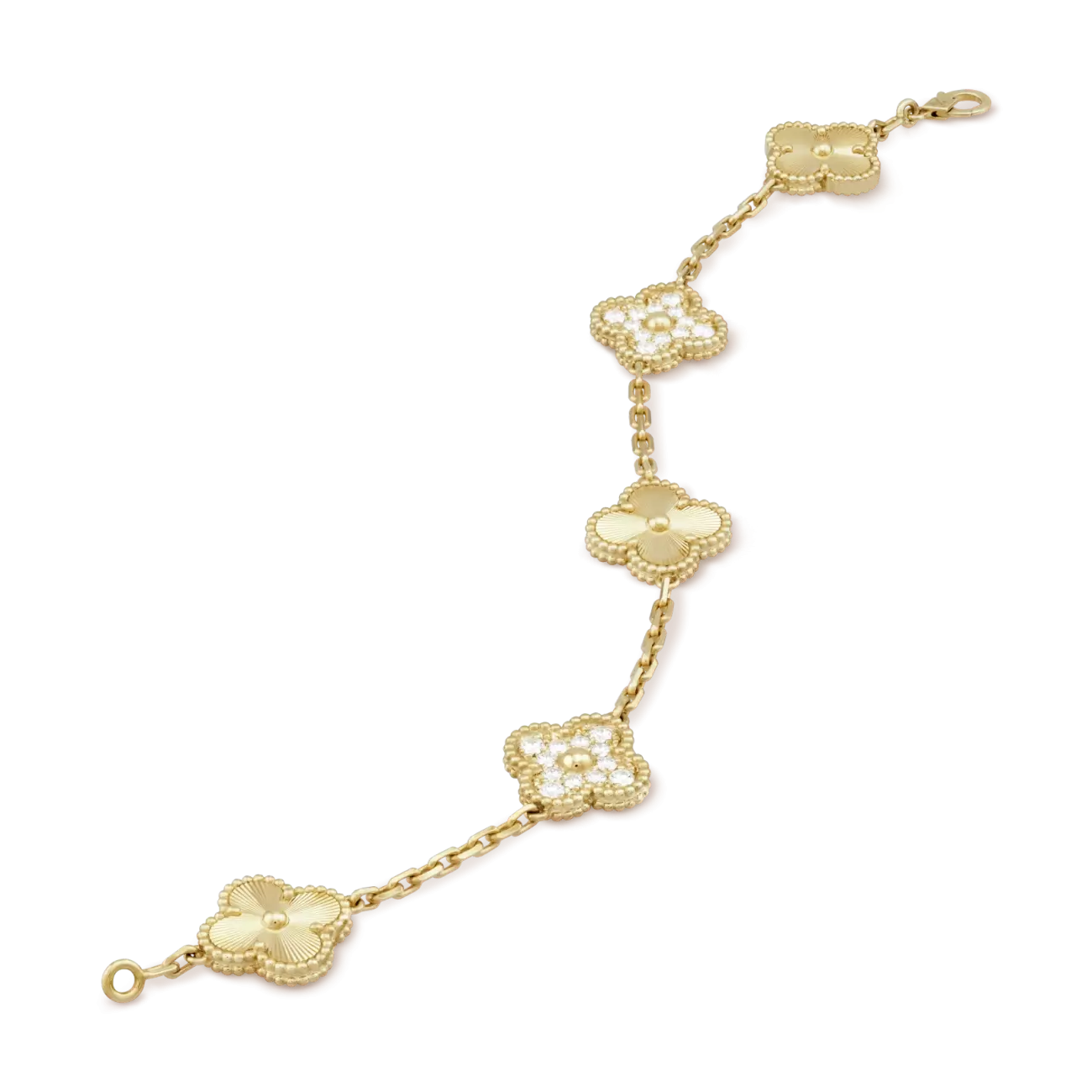 Vintage Alhambra bracelet, 5 motifs yellow gold, diamonds