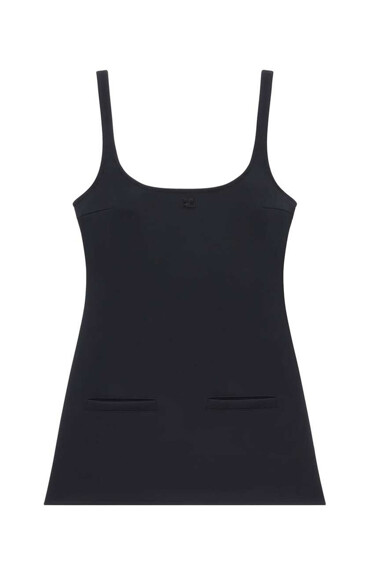 Courreges Twill Suspenders Trapeze Dress Black