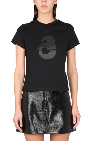 Courreges Cotton Shell Print T-Shirt Black