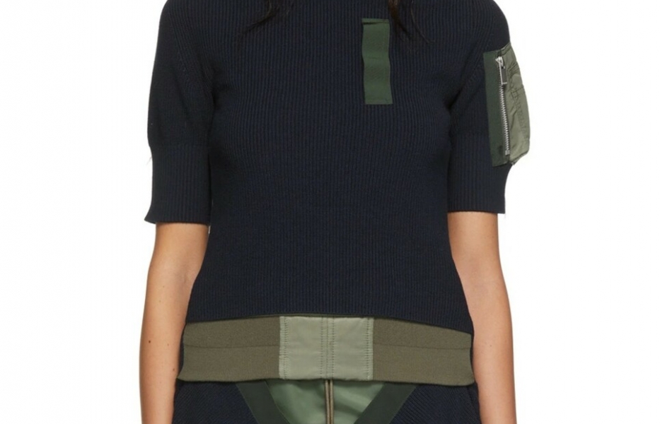 Sacai Nylon Twill Mix Knit Pullover