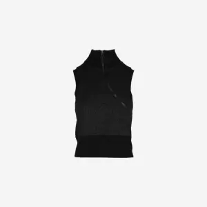 KYO Women Diagonal Collar Zip Vest Sleeveless Black