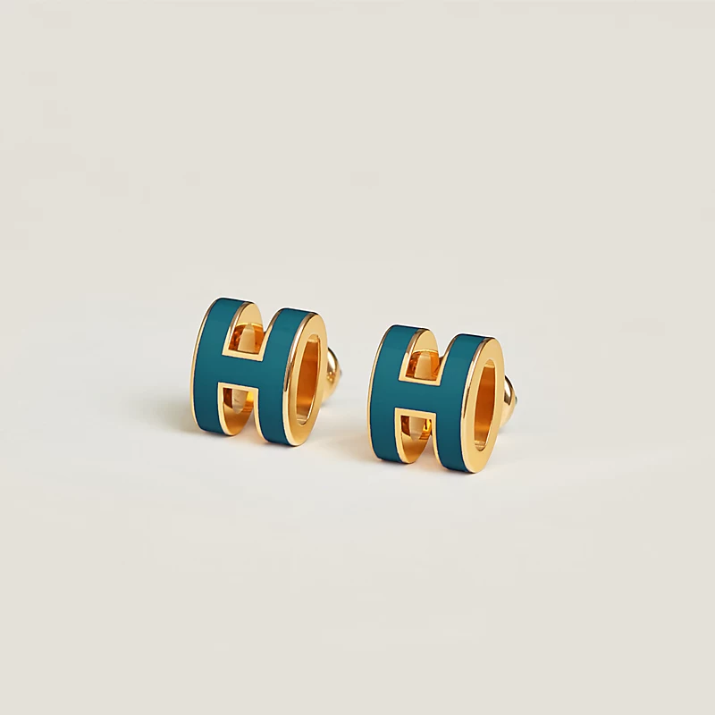Hermes Mini Pop H Earring Gold & Bleu Jean