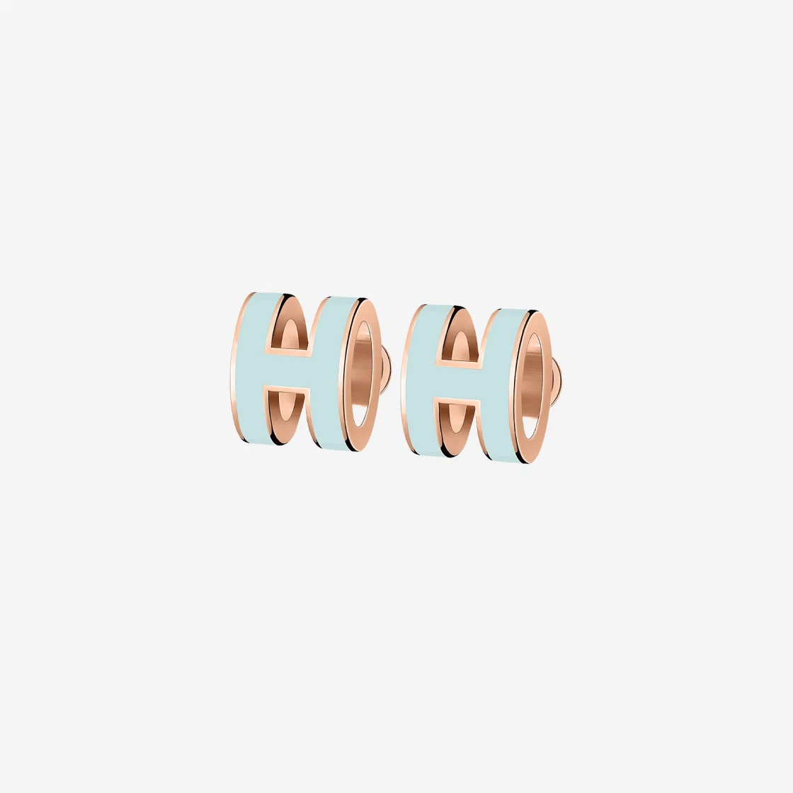 Hermes Mini Pop H Earring Rose Gold & Bleu Zephyr