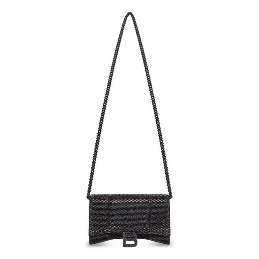 WOMEN'S HOURGLASS WALLET WITH CHAIN WITH RHINESTONES IN BLACK
