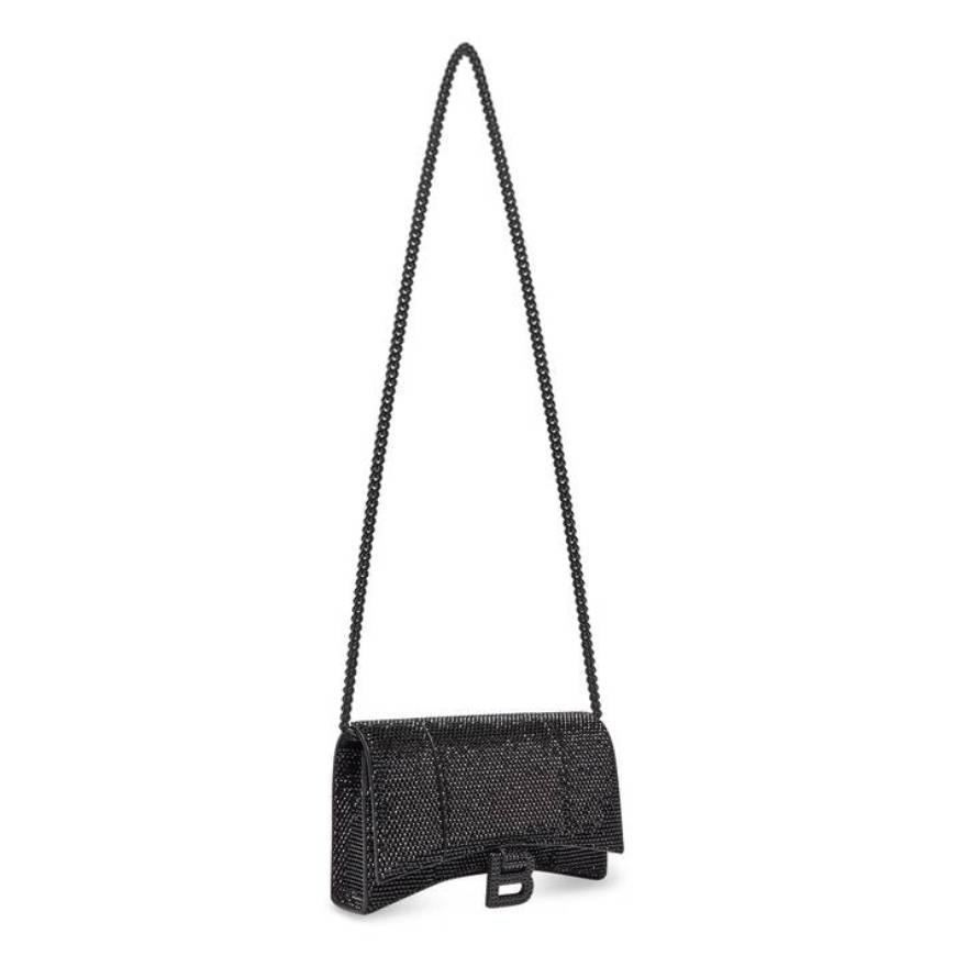 WOMEN'S HOURGLASS WALLET WITH CHAIN WITH RHINESTONES IN BLACK