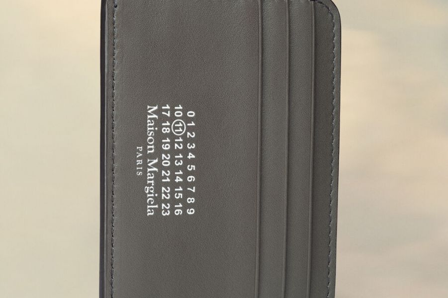 Gray leather card holder