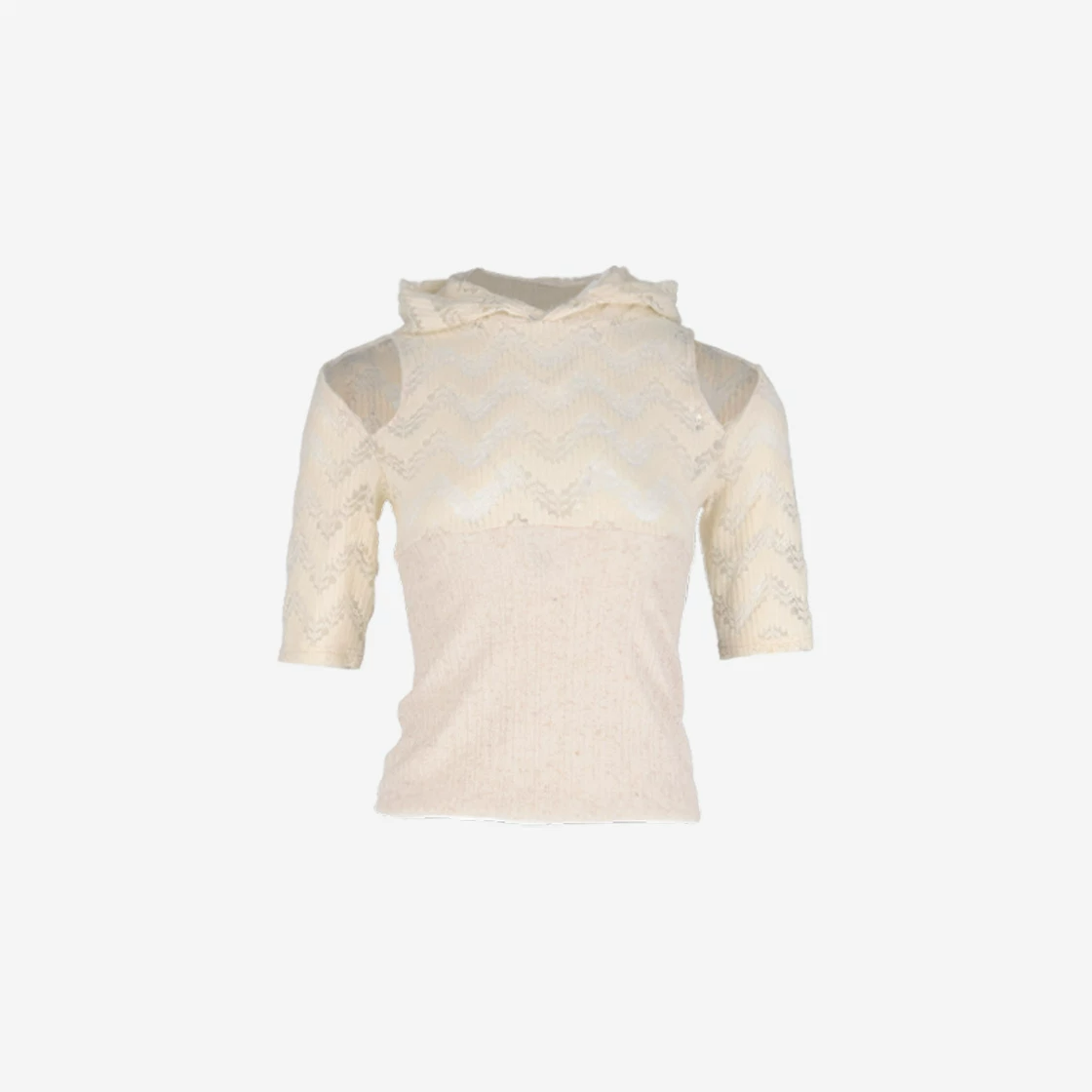 KYO Women Lace Knit Cut-Out Hoody T-Shirt Cream