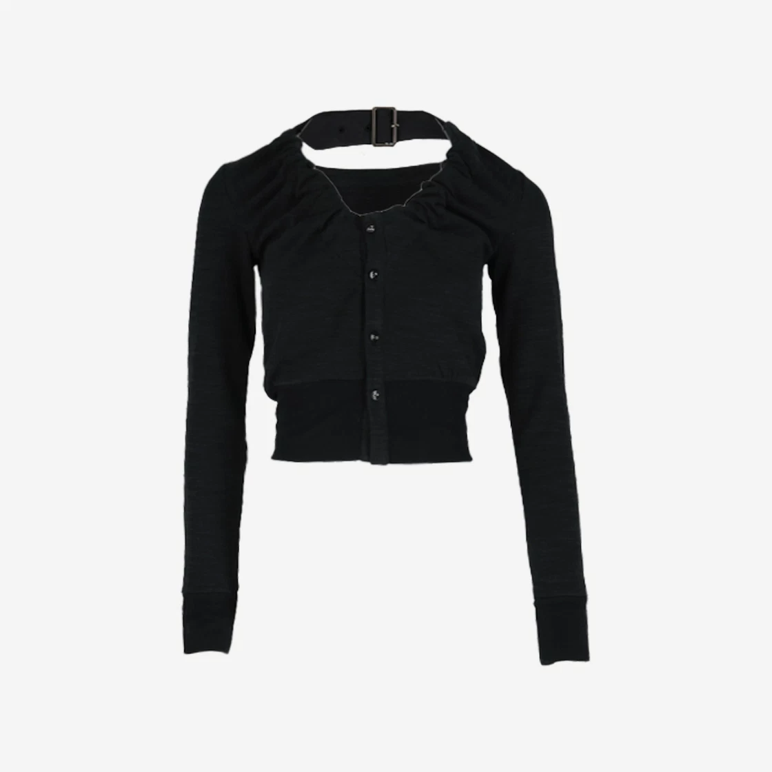 KYO Women Slub Shirring Buckleneck Cardigan Black