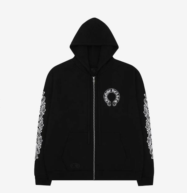 Chrome Hearts Horseshoe Floral Heavyweight Zip-Up Hoodie Black