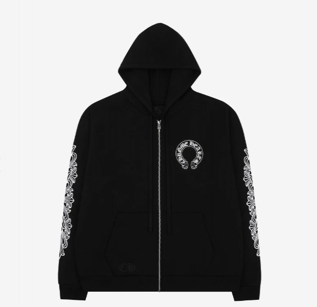 Chrome Hearts Horseshoe Floral Heavyweight Zip-Up Hoodie Black