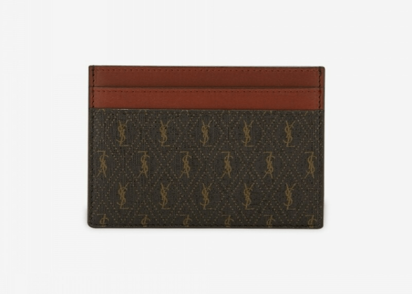 Saint Laurent Men's All Over Monogram Chestnut Card Holder