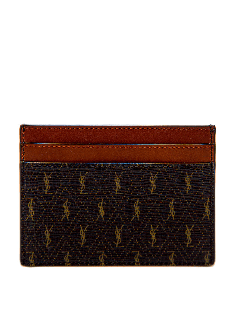 Saint Laurent Men's All Over Monogram Chestnut Card Holder