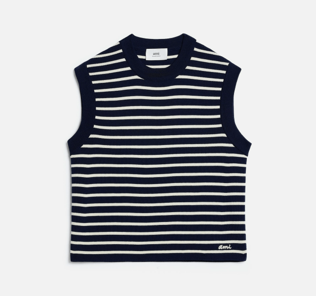 Ami Embroidery Sleeveless Sailor Sweater