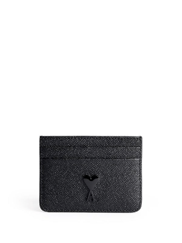 Heart Logo Pebbled Leather Card Holder