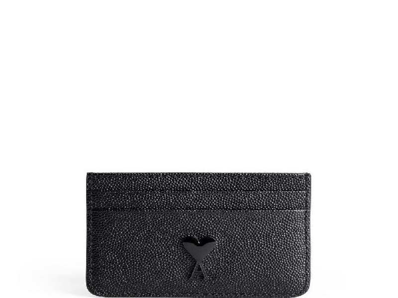 Heart Logo Pebbled Leather Card Holder