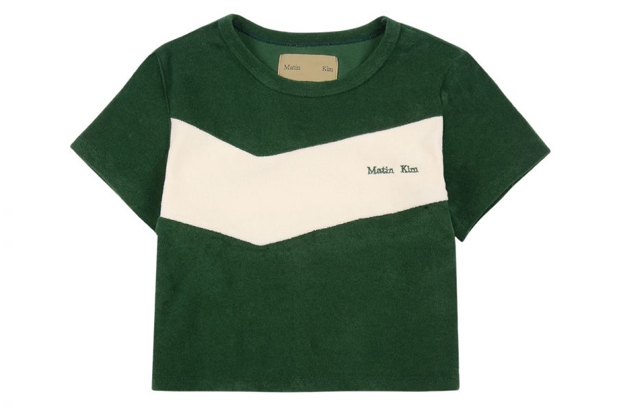 COLOR BLOCK TERRY CROP TOP IN GREEN