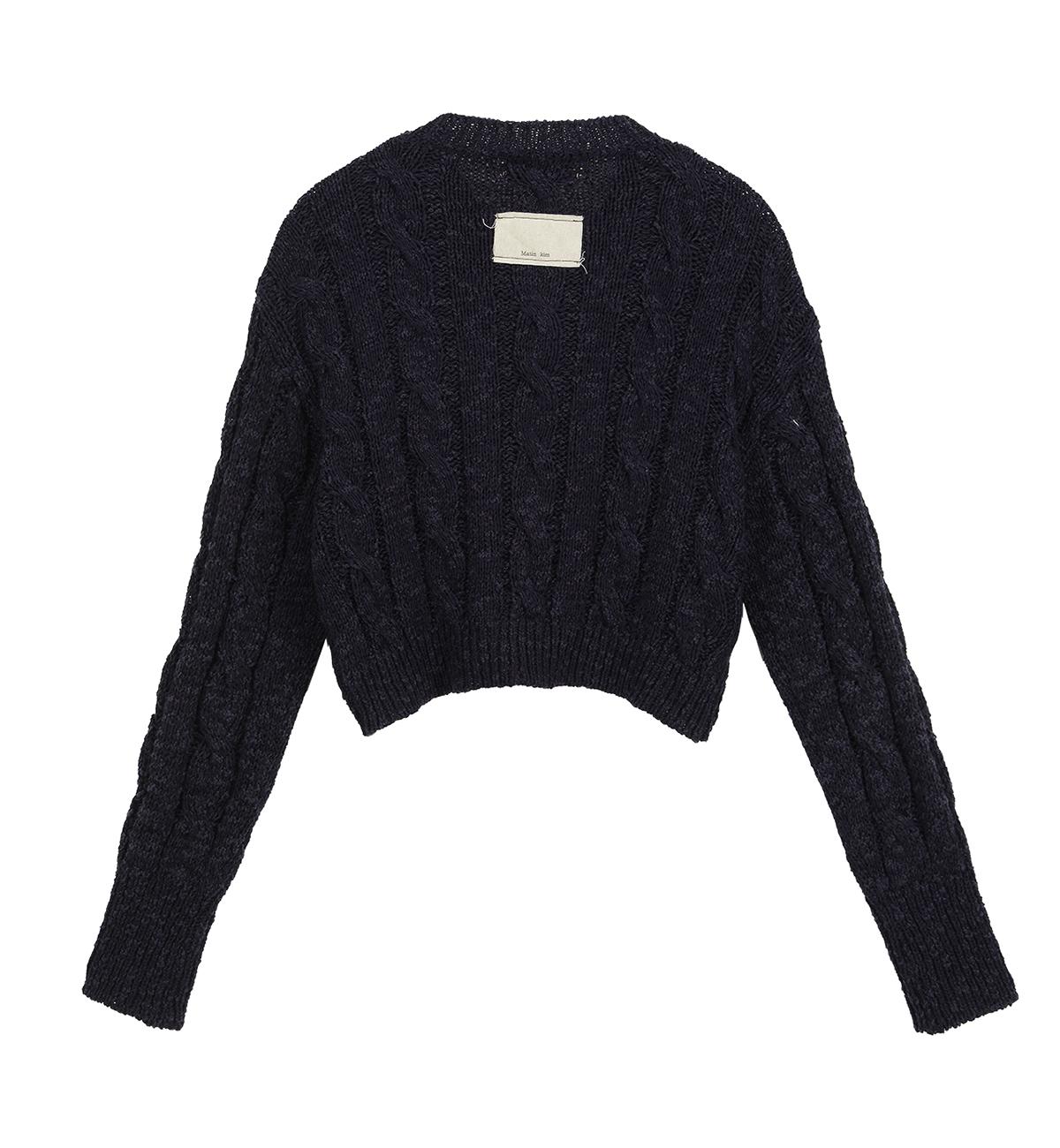 V NECK ZIP CROP KNIT PULLOVER IN NAVY