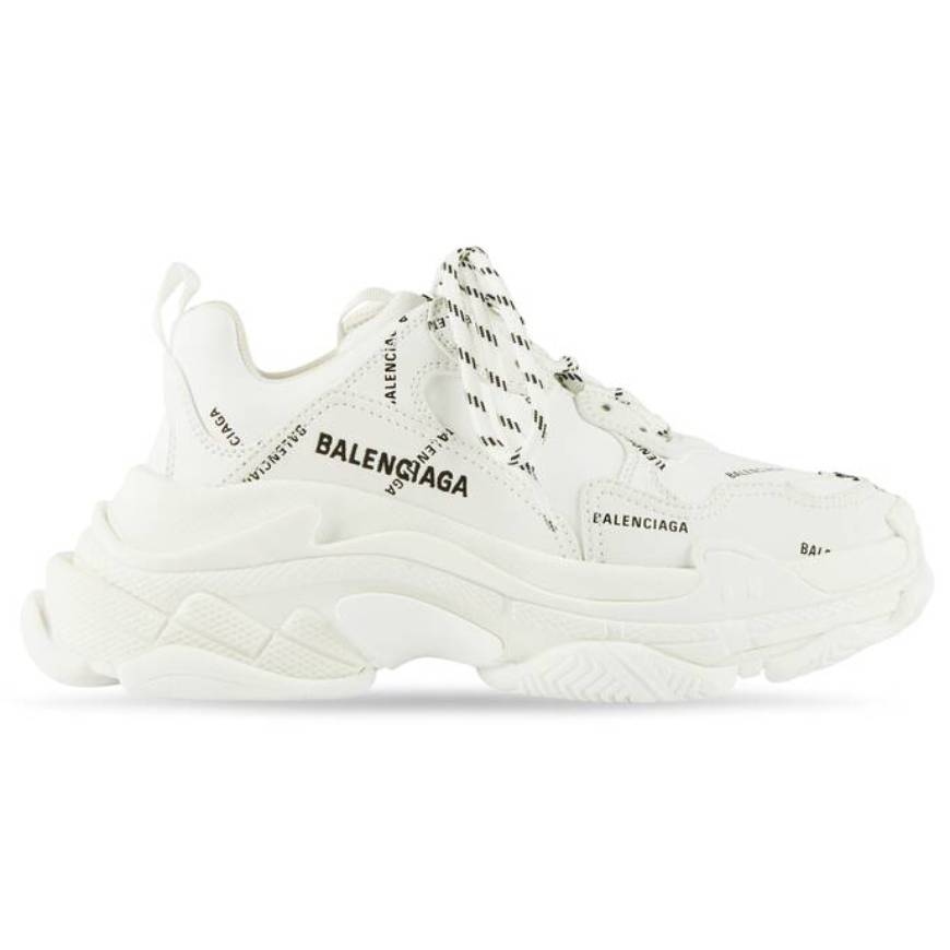 WOMEN'S TRIPLE S TRAINERS ALLOVER LOGO IN WHITE/BLACK