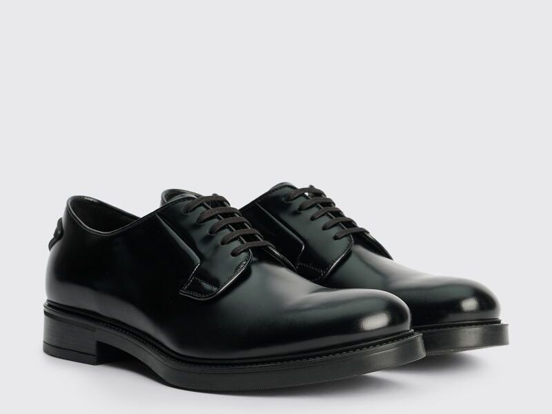 PRADA HEEL LOGO LEATHER DERBY SHOES BLACK