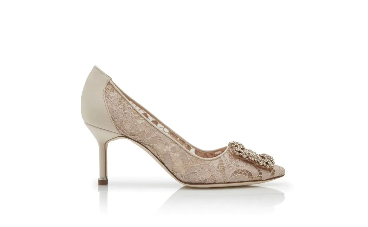 HANGISI LACE 70 Pink Champagne Lace Jewel Buckle Pumps